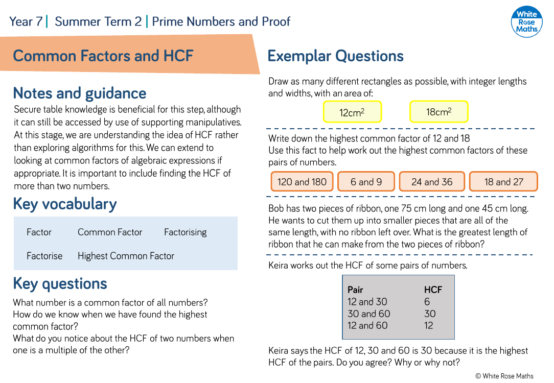 Common Factors And HCF Questions Maths