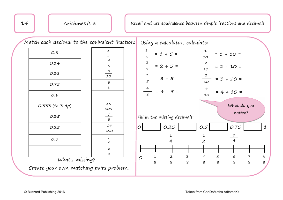 Recall And Use Equivalence Between Simple Fractions And Decimals