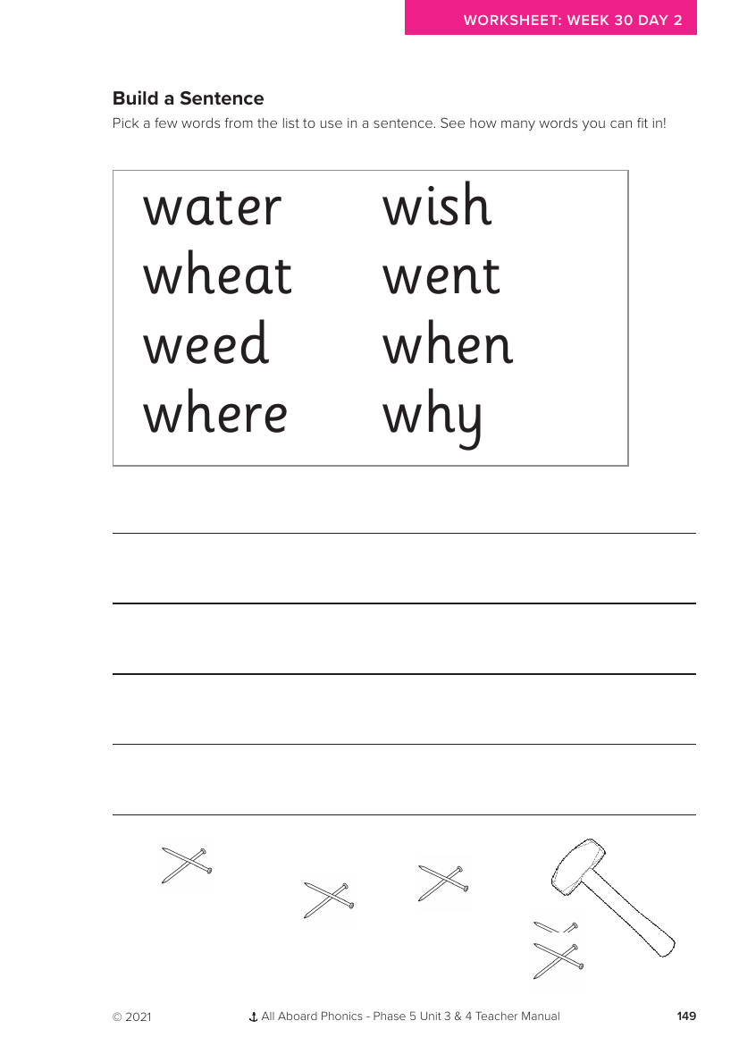 Week 30, lesson 2 Build a Sentence activity - Phonics Phase 5, unit 3 - Worksheet