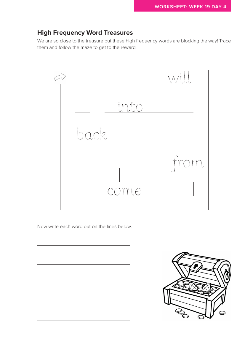 Week 19, lesson 4 High Frequency Word Treasures activity  - Phonics Phase 5, unit 3 - Worksheet