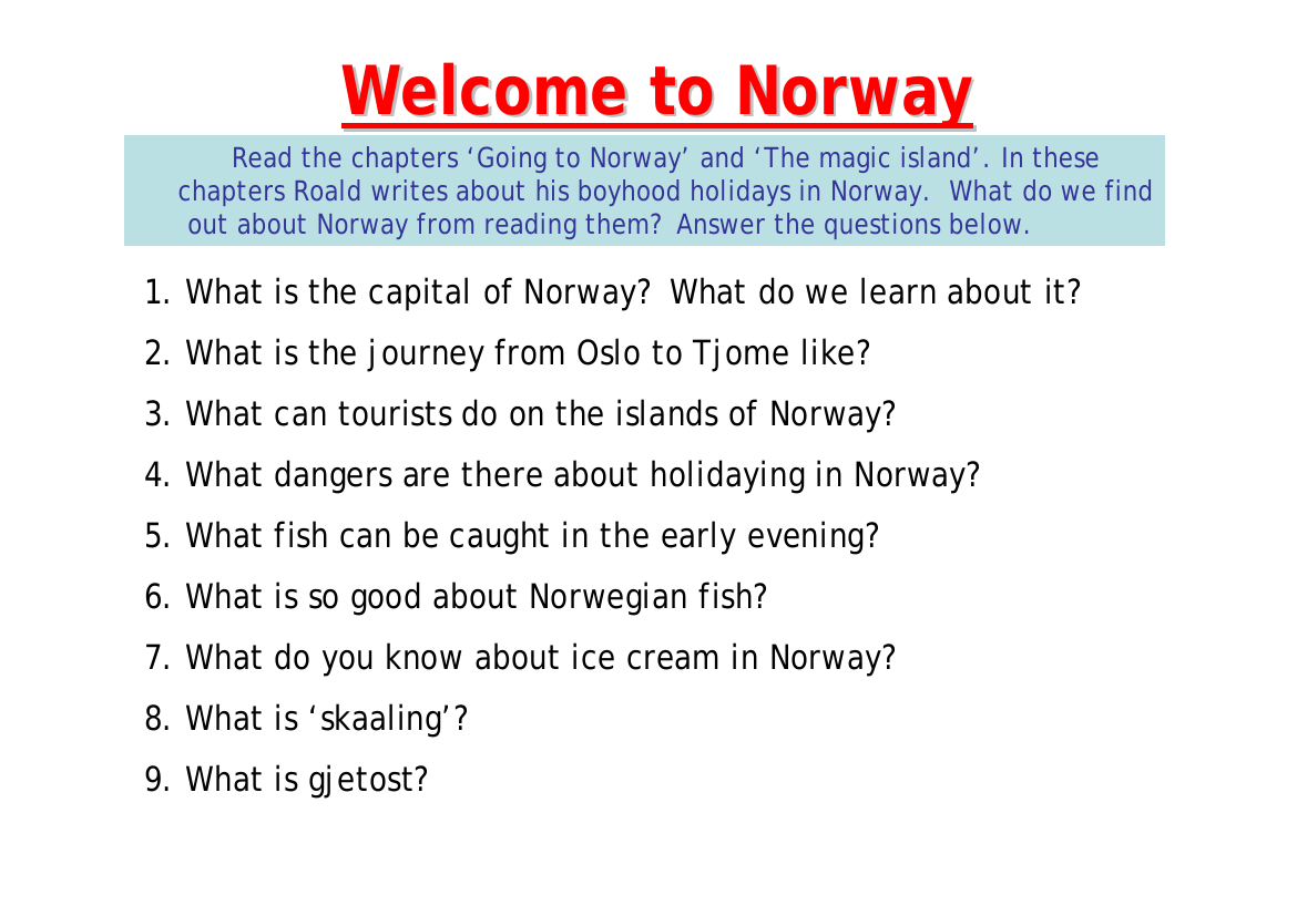 Biography and Autobiography - Lesson 5 - Welcome to Norway Worksheet