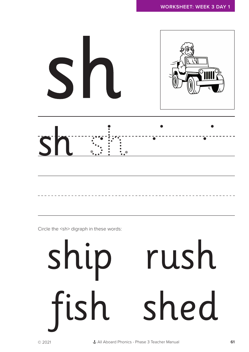 Week 3, lesson 1 Letter formation - "sh" - Phonics Phase 3  - Worksheet