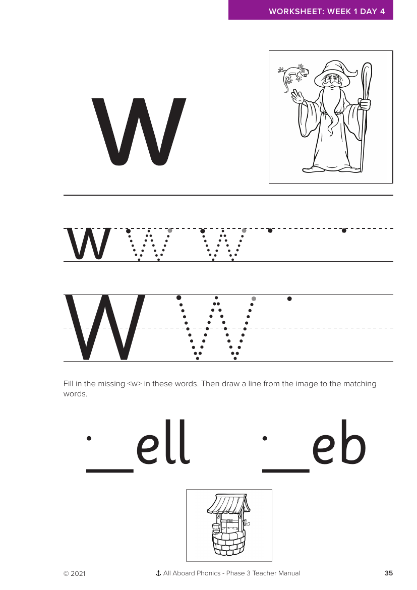 Week 1, lesson 4 Letter formation - "w" - Phonics Phase 3  - Worksheet