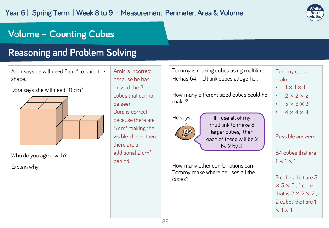Volume â€“ Counting Cubes: Reasoning and Problem Solving