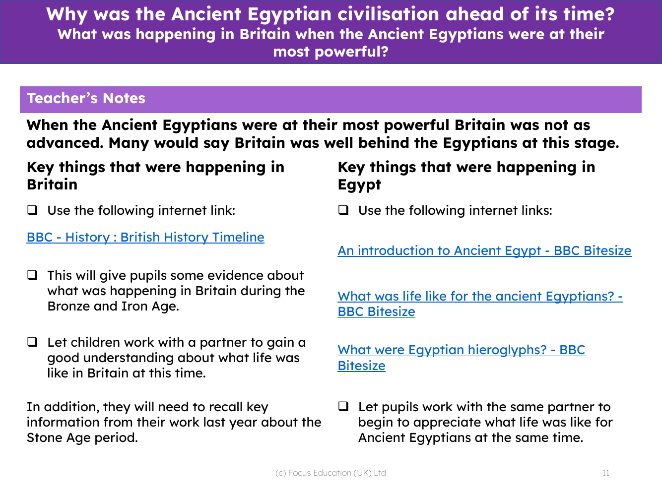 What was happening in Britain when the Ancient Egyptians were at their most powerful? - Teacher notes