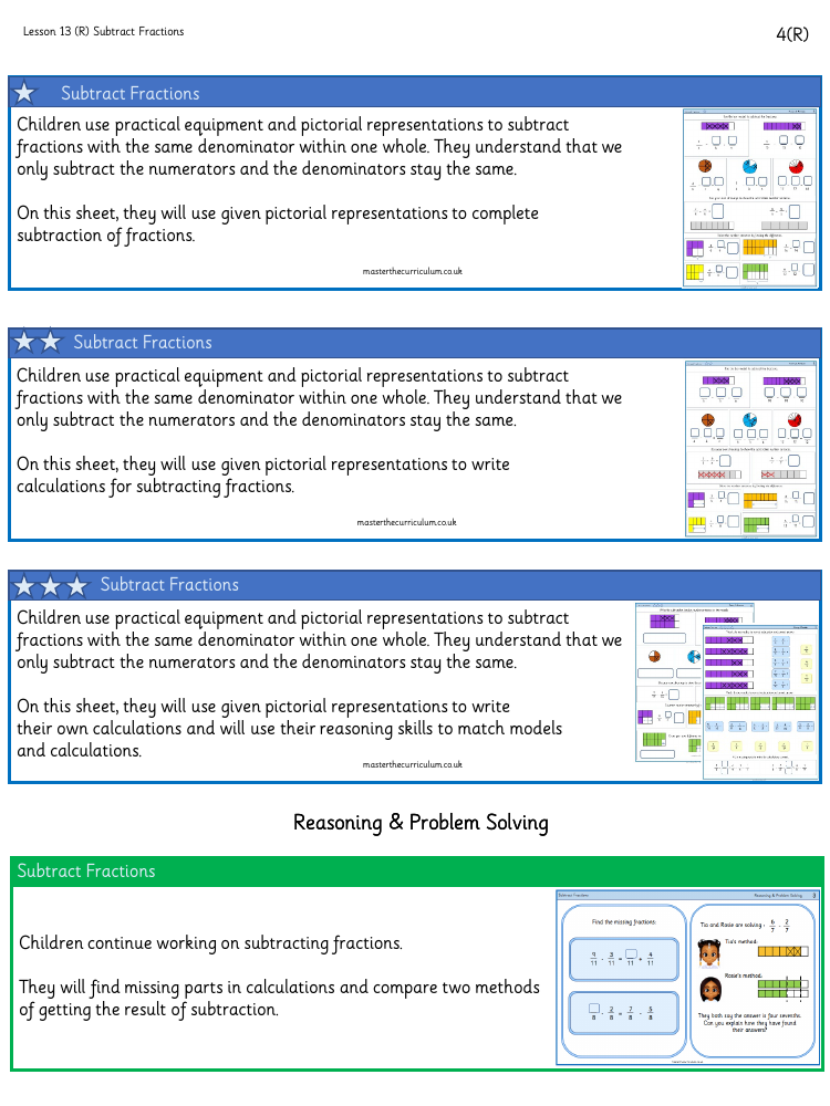 Fractions - Subtract fractions - Worksheet