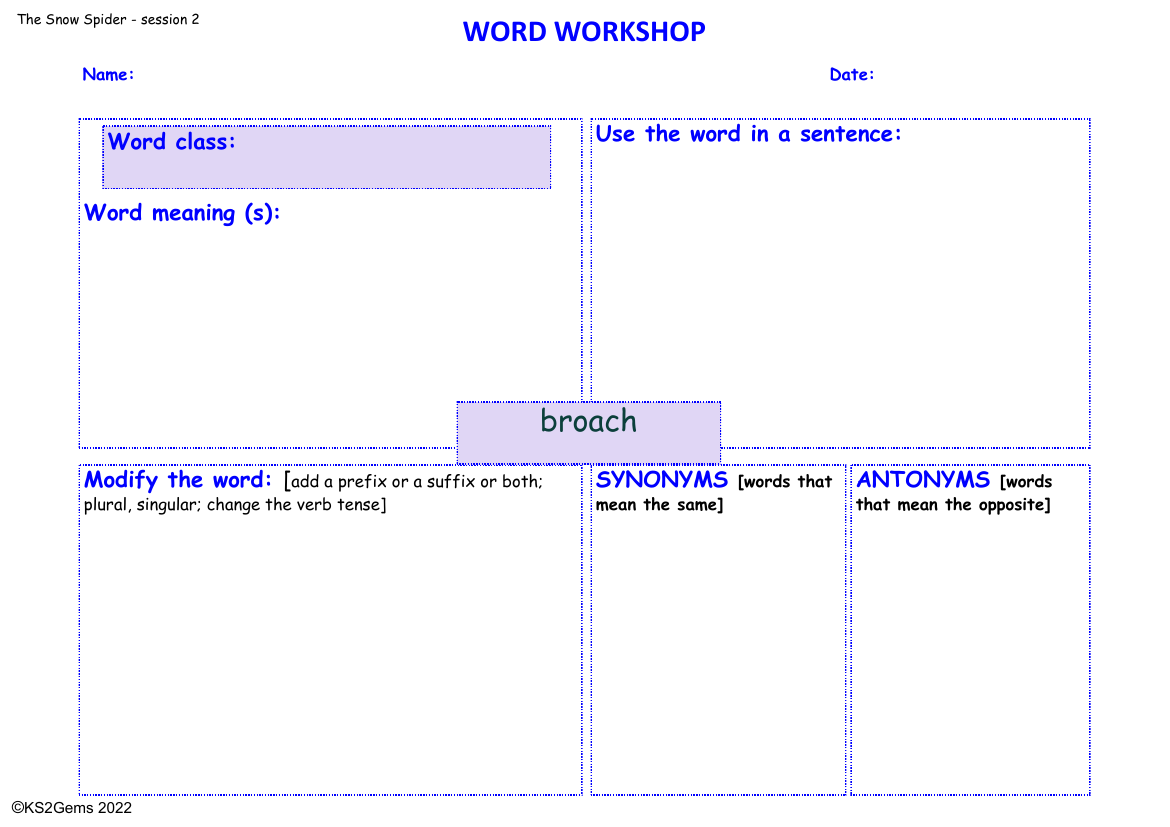 The Snow Spider - Session 2 - Word Workshop