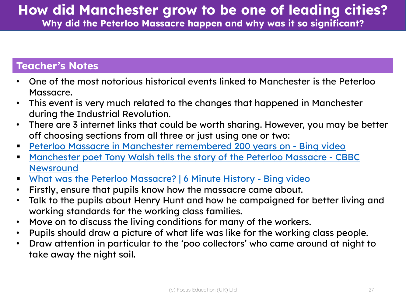 Why did the Peterloo Massacre happen and why was it so significant? - Teacher notes