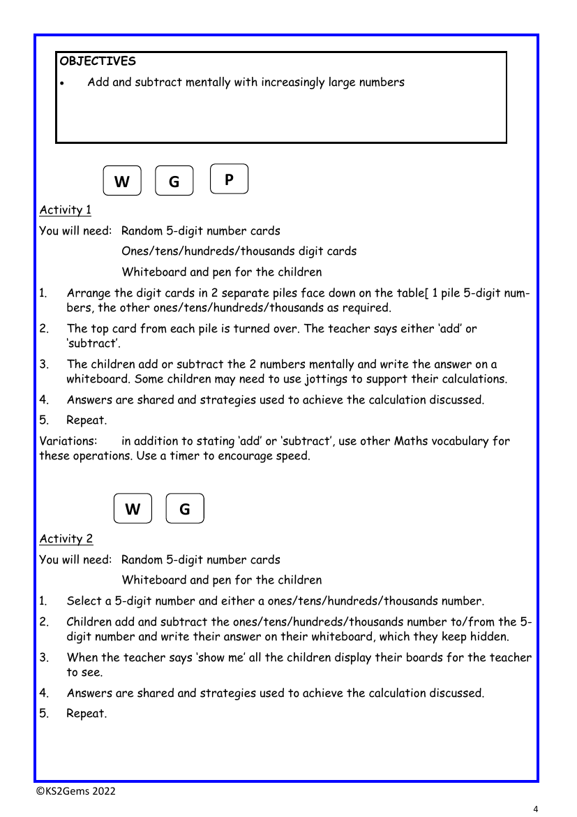 Adding and subtracting mentally worksheet