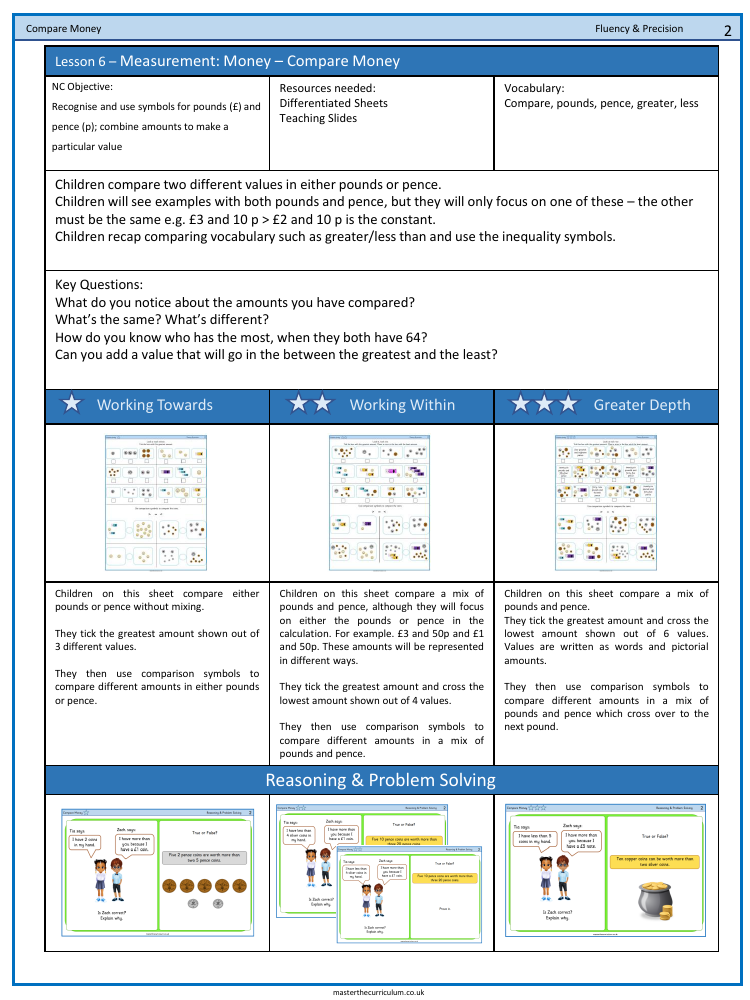 Money - Compare money - Worksheet