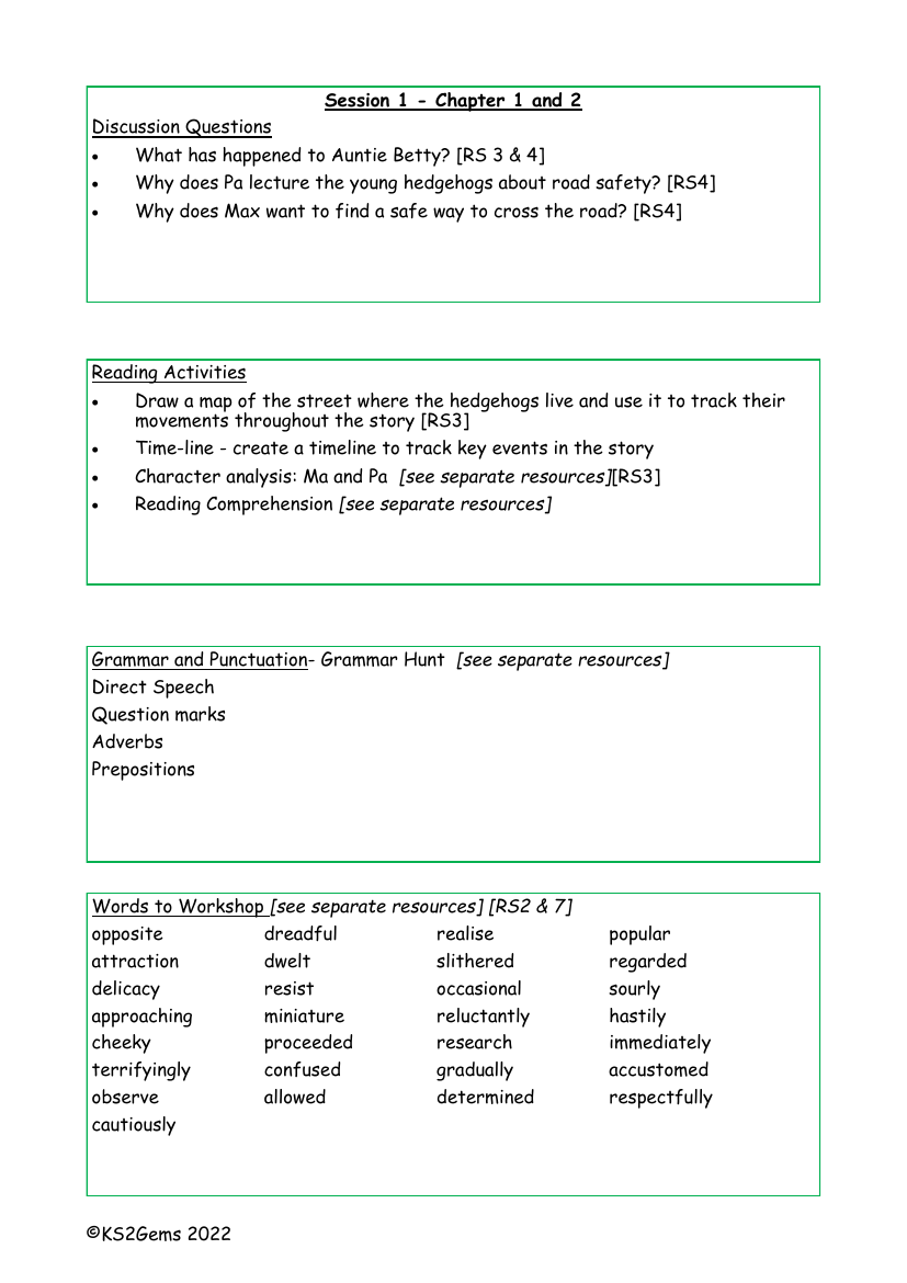 The Hodgeheg - Session 1 - Chapter 1 and 2 - Worksheet