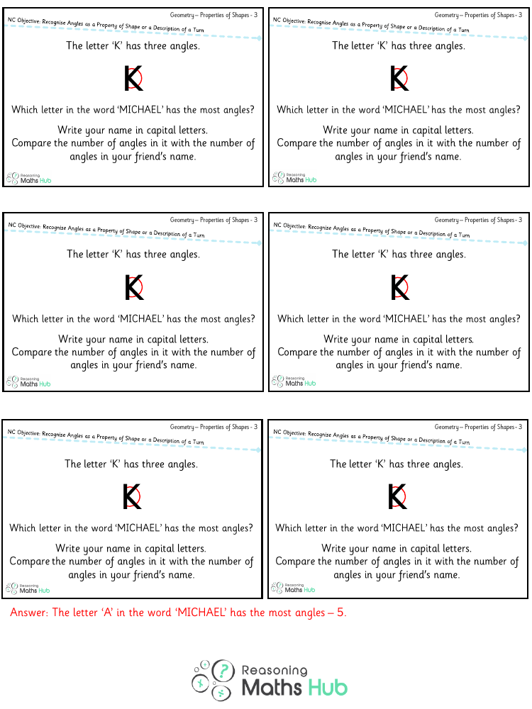 Recognise angles as a property of shape or a description of a turn - Reasoning