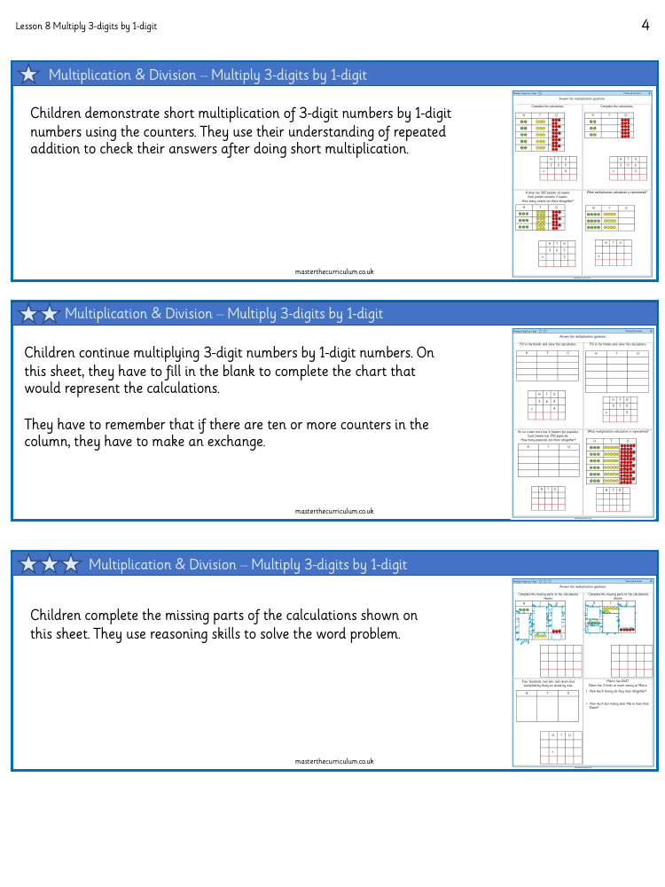 Multiplication and Division - Multiply 3-digits by 1-digit - Worksheet