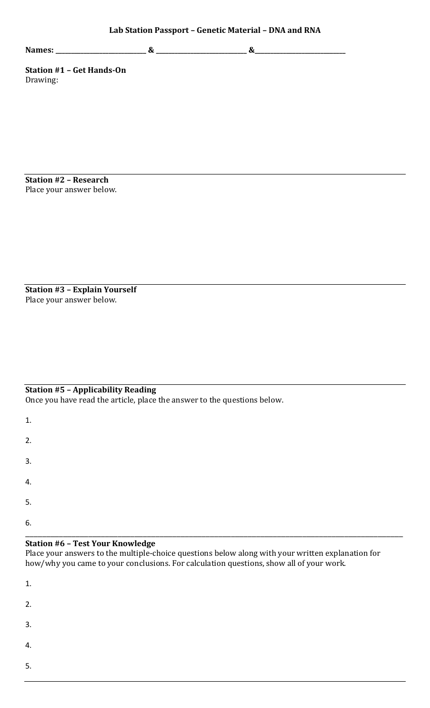 Genetic Material - DNA and RNA - Lab Station Passport