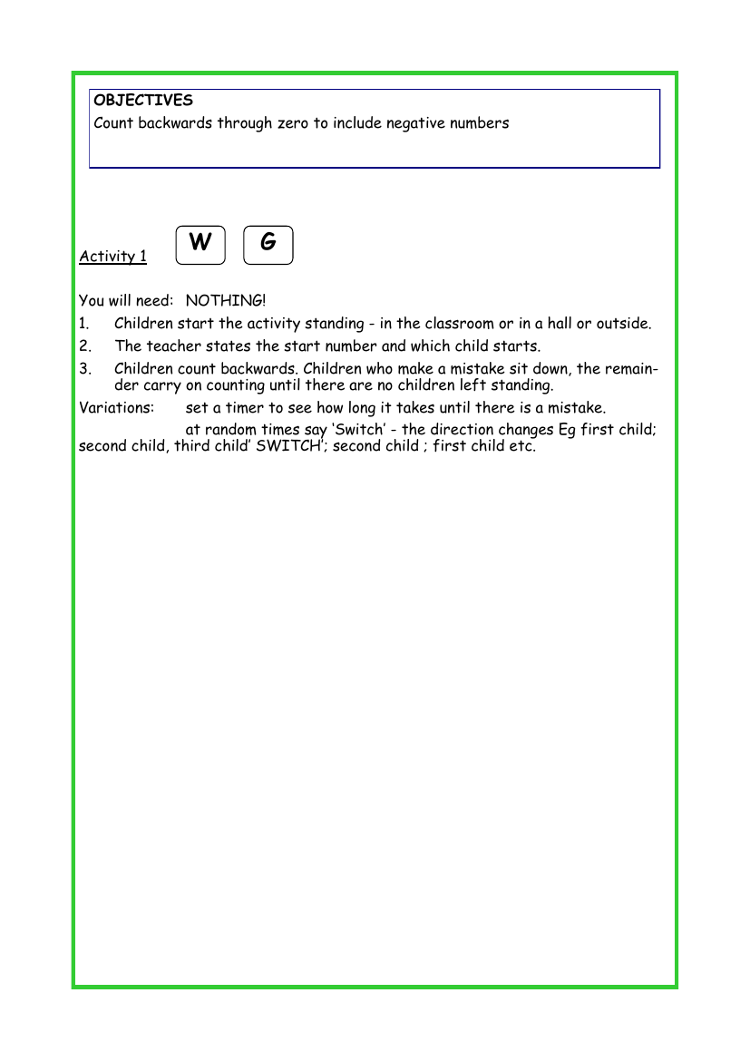 Counting backwards through 0 worksheet