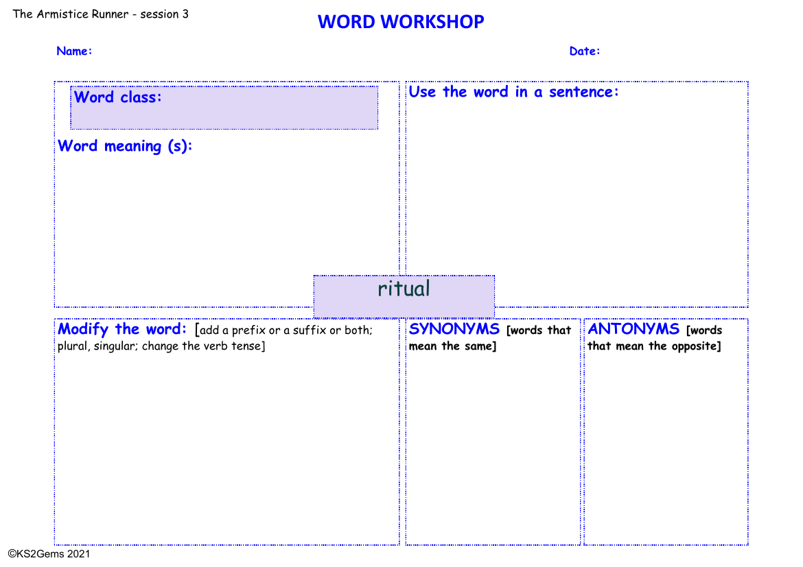 Armistice Runner - Session 3 Word Workshop