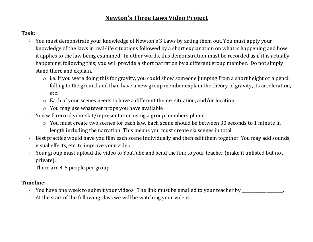 Newton's Three Laws of Motion - Video Project