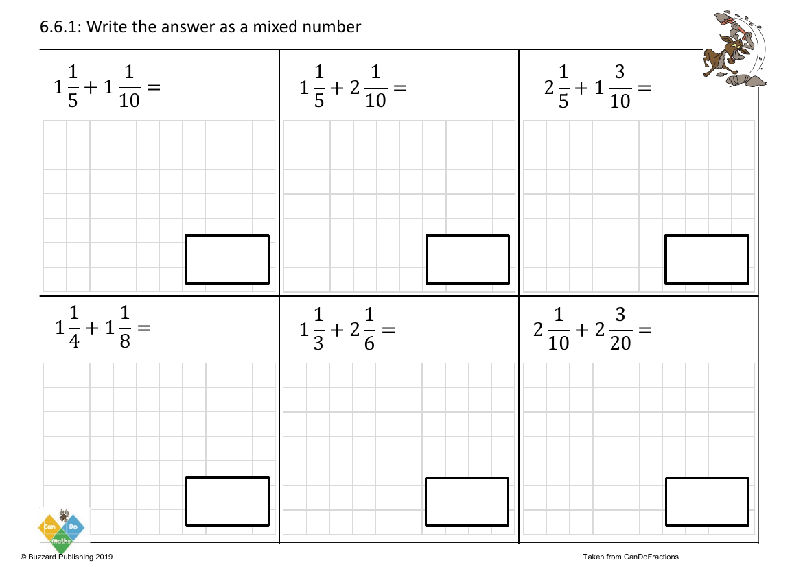 Add mixed numbers denominators multiples mixed answer within whole