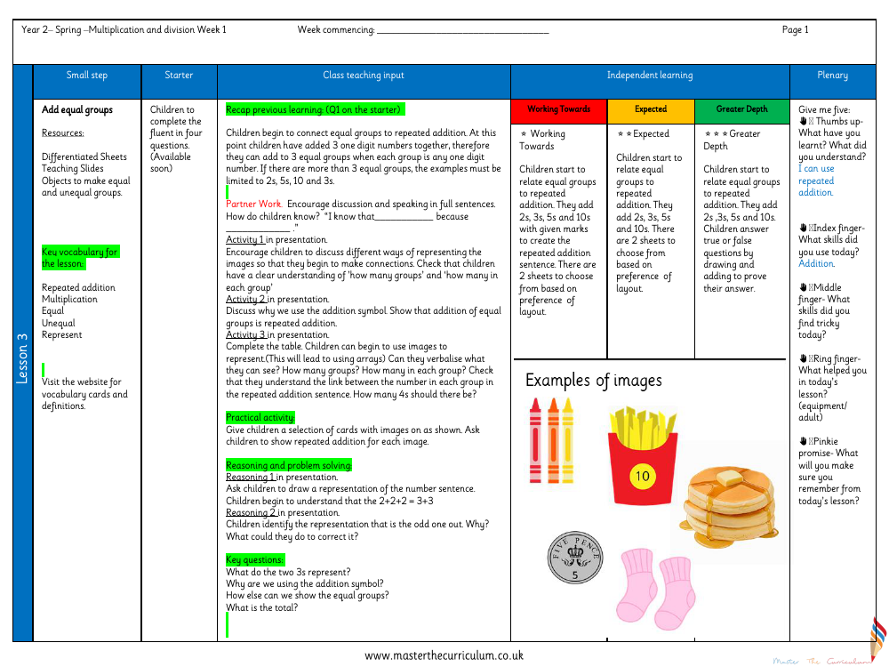 Multiplication and division - Add equal groups - Planning