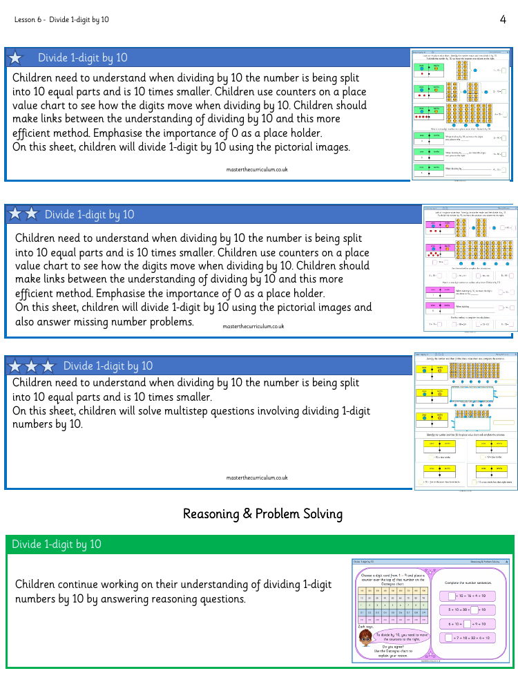 Decimals - Divide 1-Digit by 10 - Worksheet