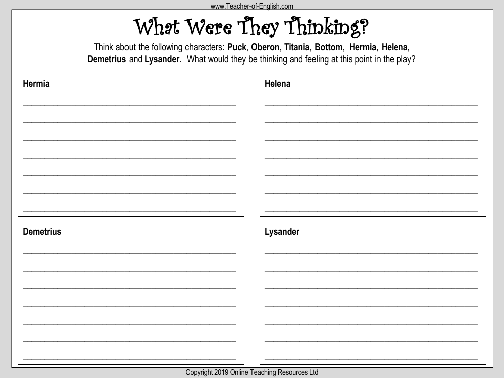 A Midsummer Nights Dream Lesson 8: What a Muddle! - What Were They Thinking? Worksheet 2