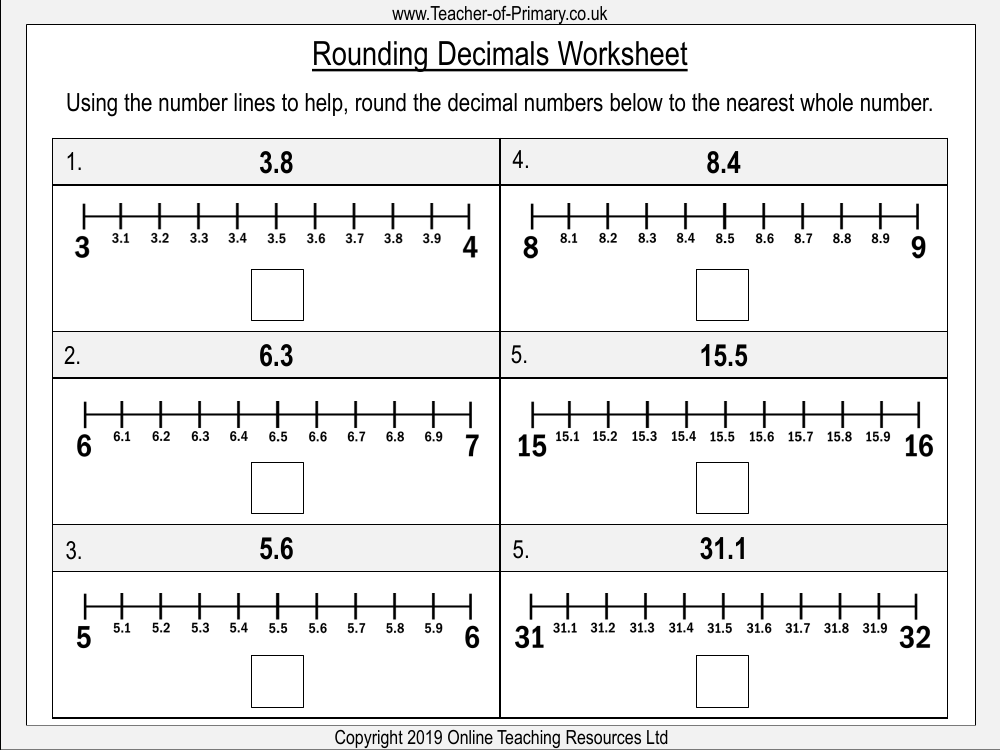 Rounding Decimals - Worksheet