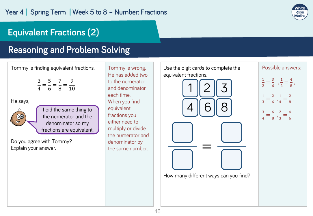 equivalent fraction problem solving year 4