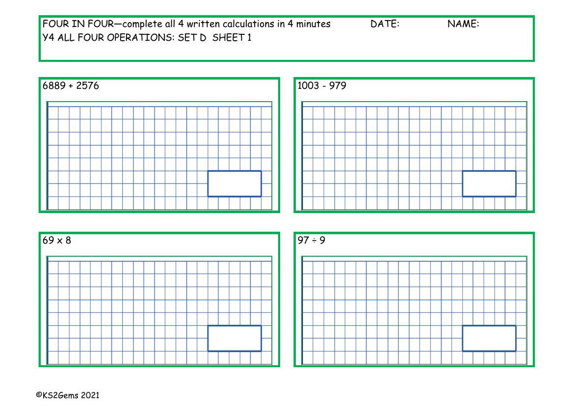 Four in Four - All Four Operations Set D