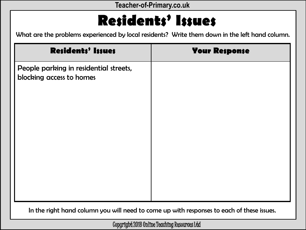 Bonfire Night Non Fiction - Lesson 5 - Residents Issues Worksheet