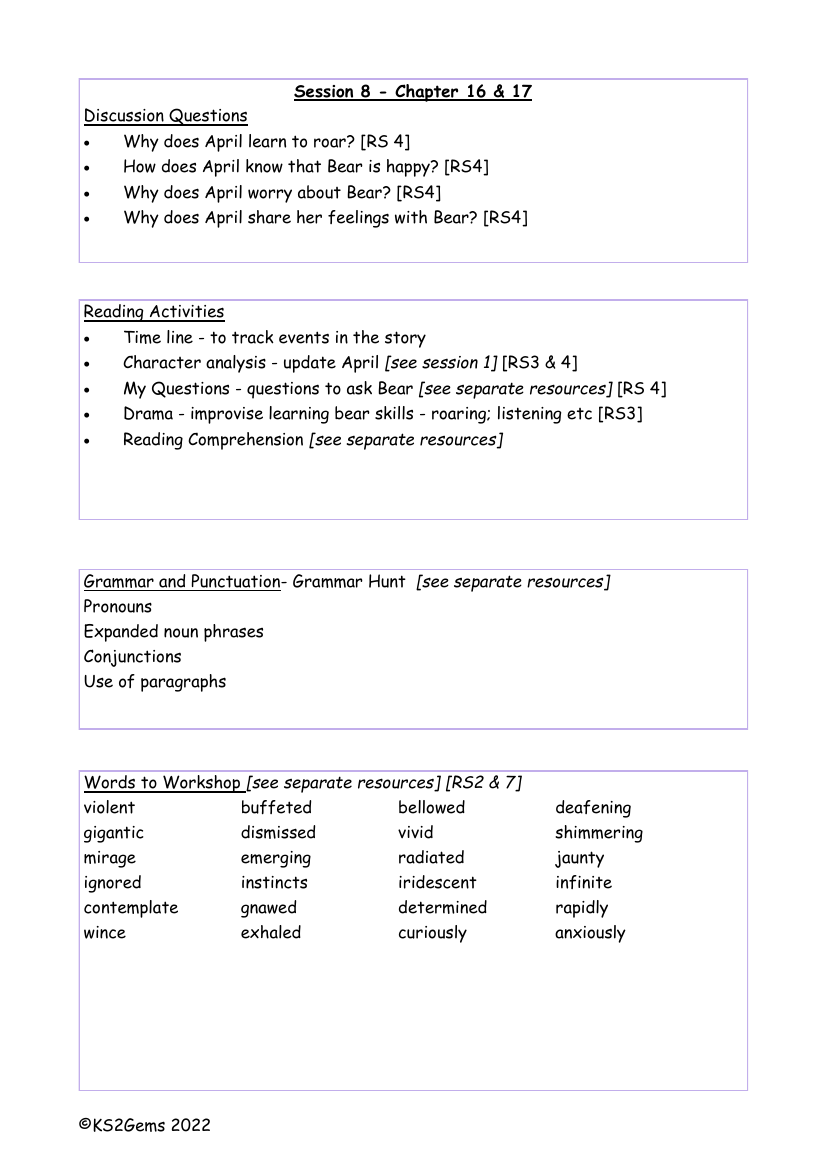 The Last Bear - Session 8 - Worksheet