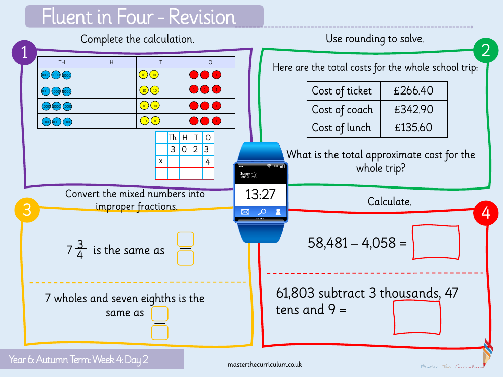 Addition, Subtraction, Multiplication and Division - Area model (PV counters) - Starter