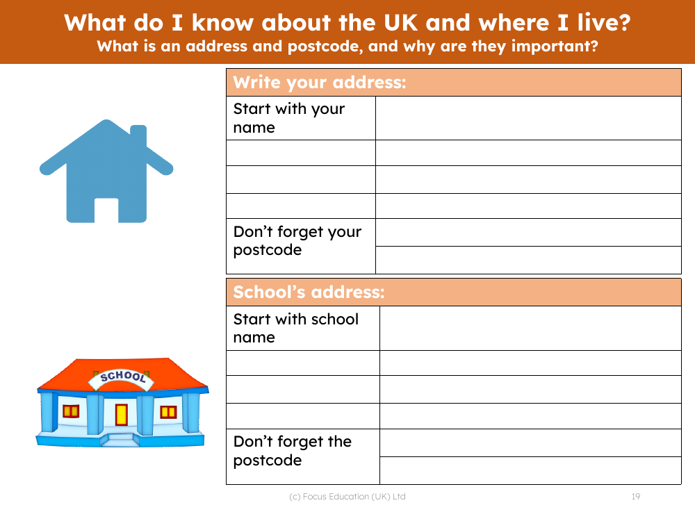 My address and my school's address - Worksheet