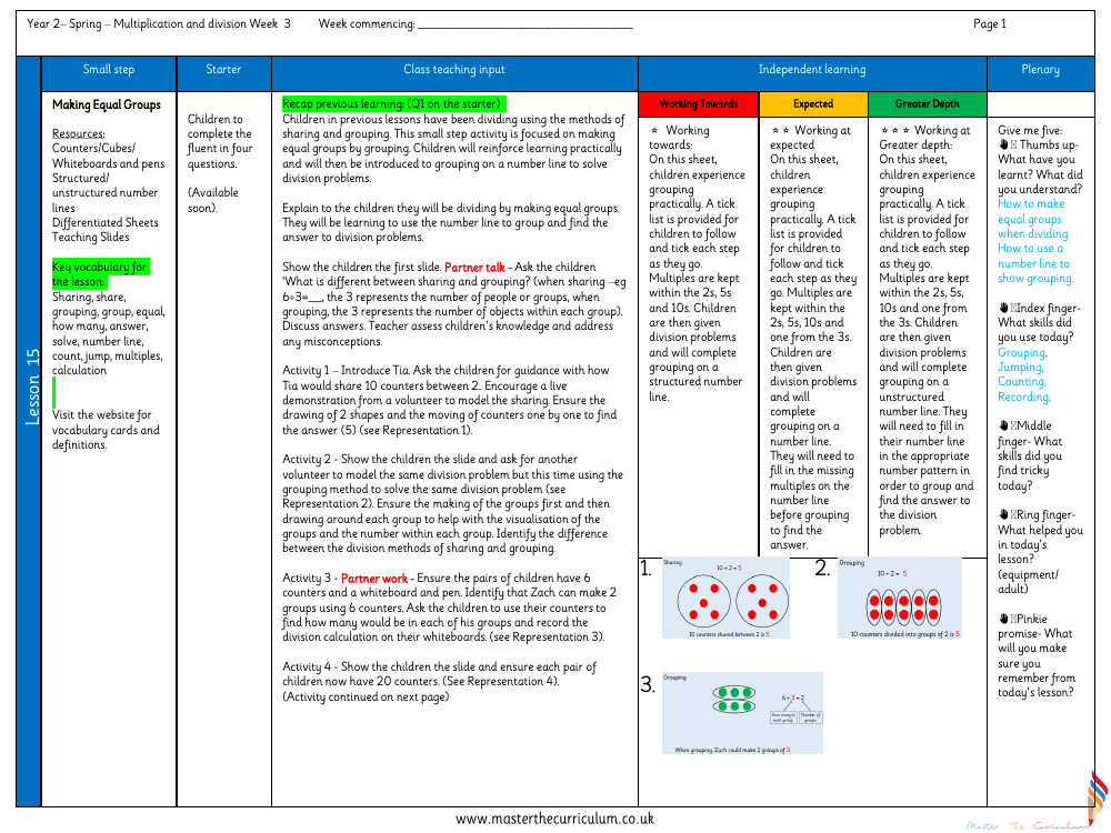 Multiplication and division - Make equal groups grouping and sharing activity - Planning