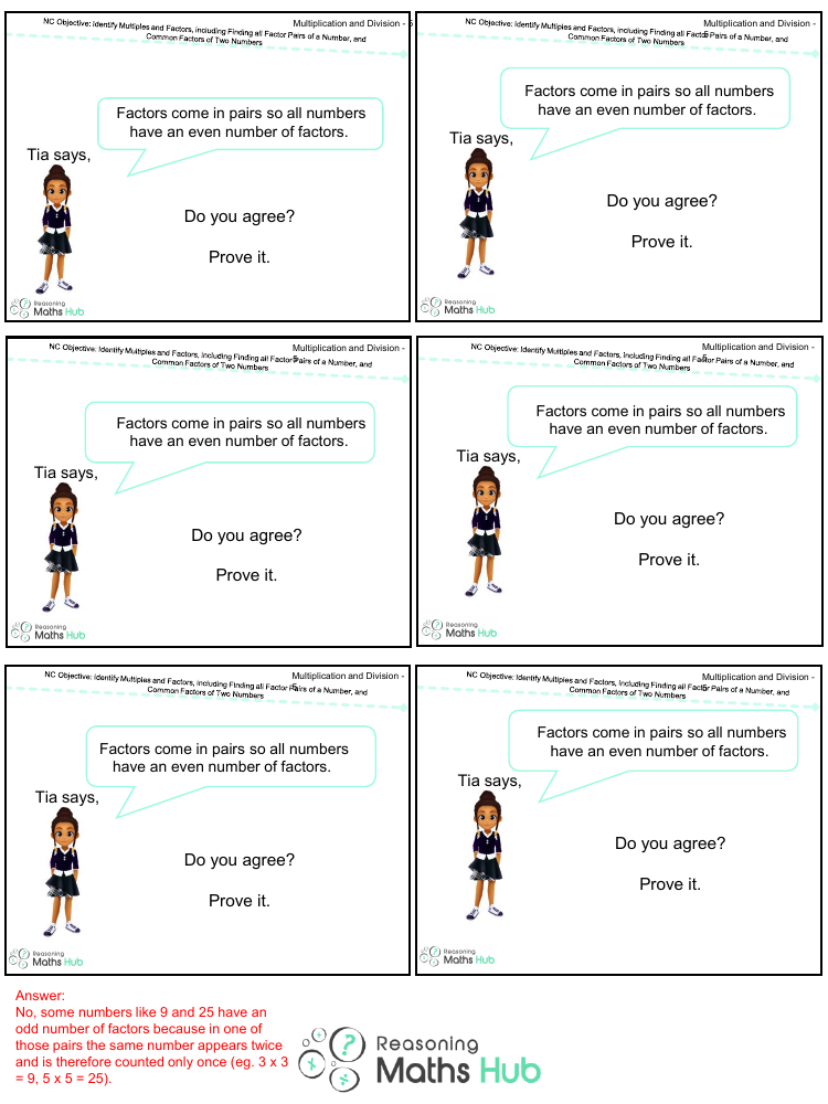 Identify Multiples and Factors, Including Finding All Factor Pairs of a Number and Common Factors of Two Numbers - Reasoning