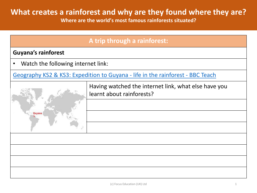 Guyana's rainforest - Notes sheet