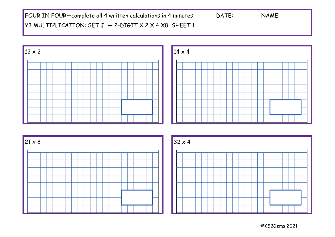 Four in Four - Multiplication Set J 2 digit number 2, 4, 8