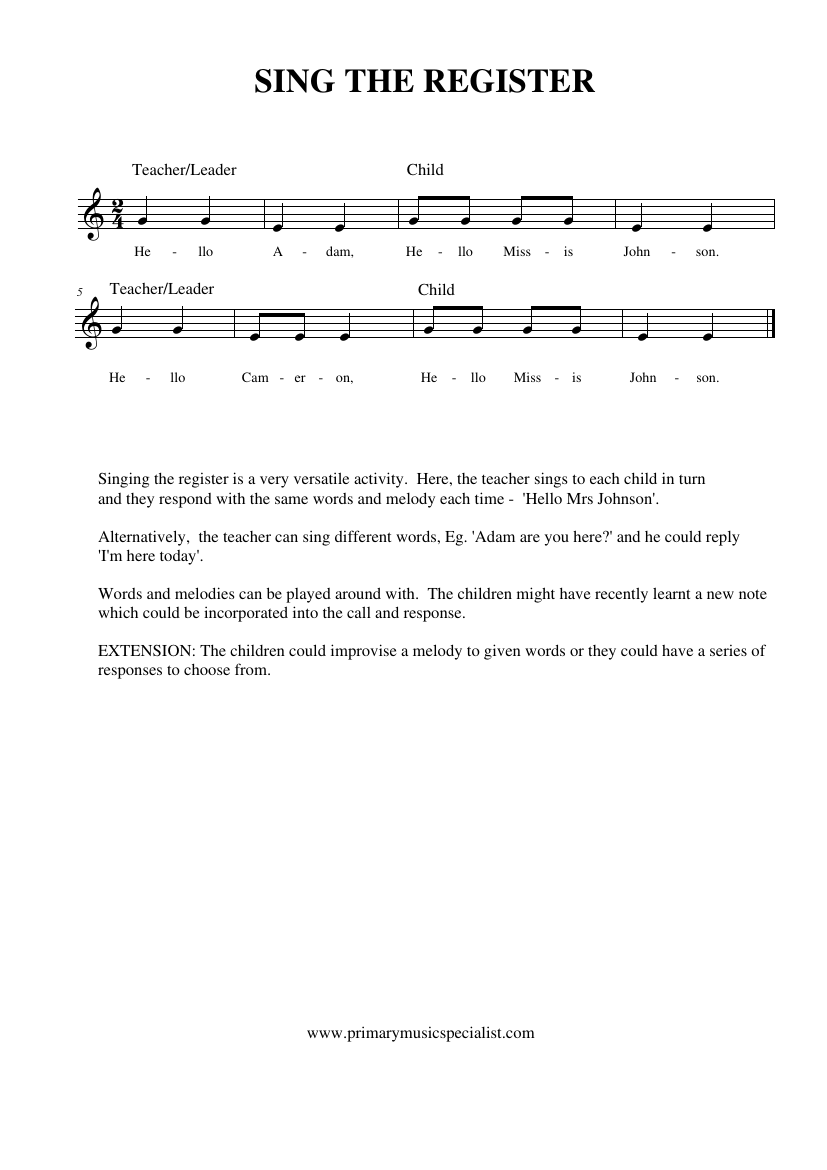 Pitch Activity Book - Sing The Register