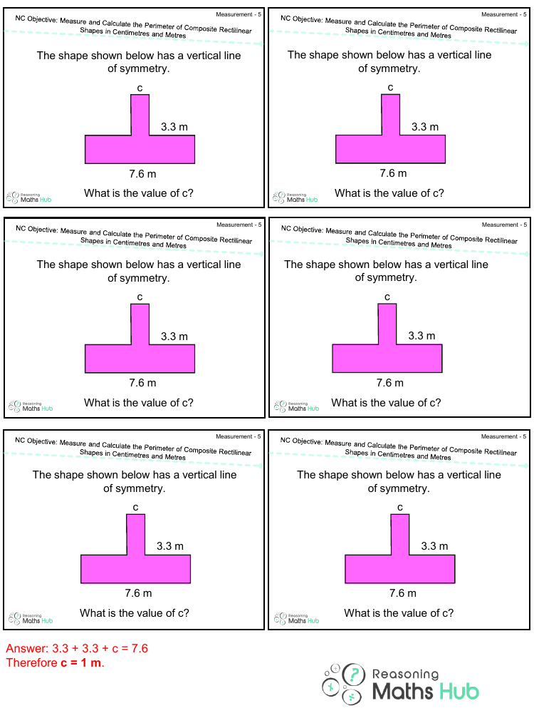 Measure and calculate the perimeter of composite rectilinear shapes in centimetres and metres - Reasoning