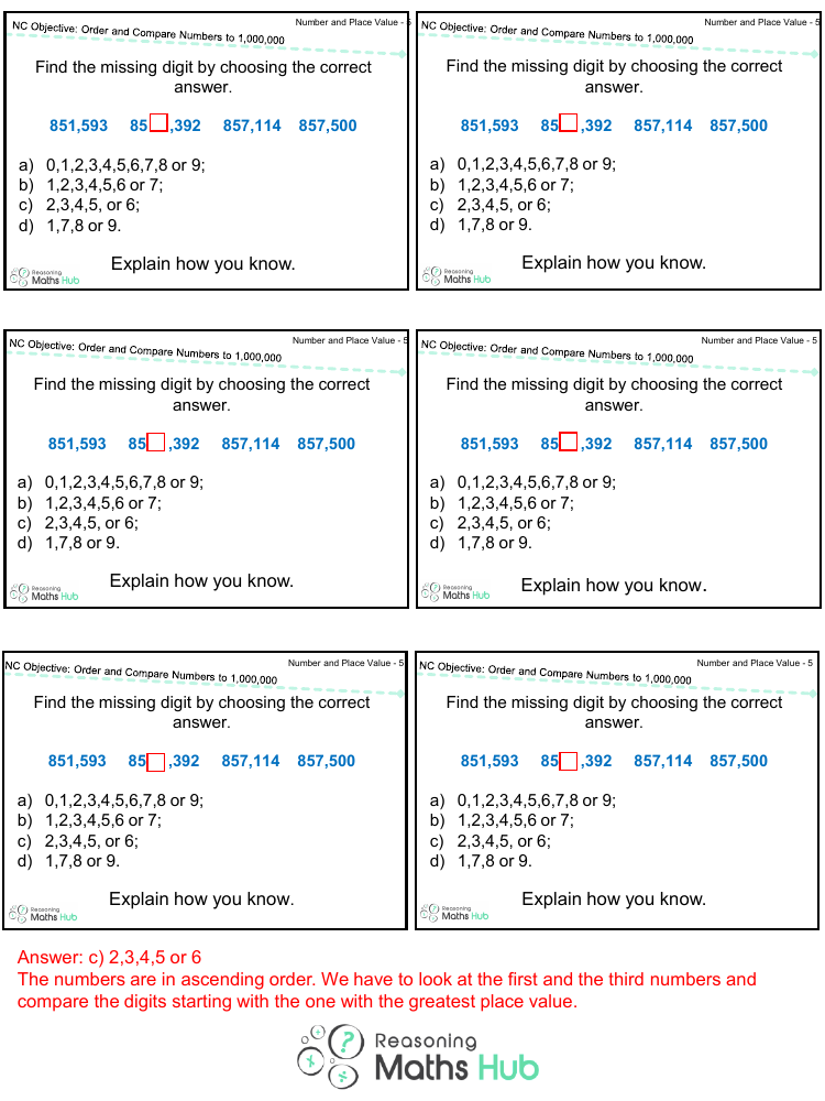 Compare and Order Numbers to at least 1,000,000 4 - Reasoning