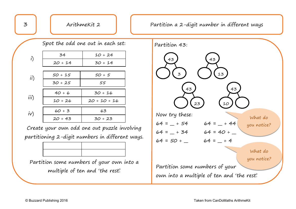 Partition a 2-digit number in different ways