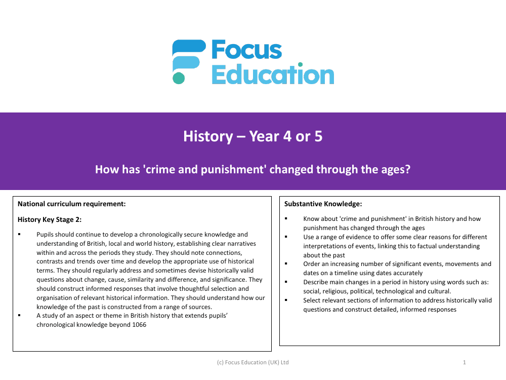 National Curriculum Objectives - Crime and Punishment - Year 5
