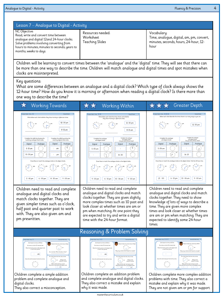 Time - Analogue to Digital - Activity- Worksheet