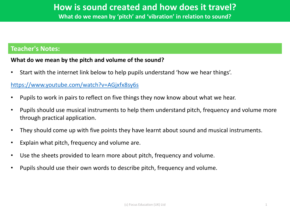What do we mean by 'pitch' and 'vibration' in relation to sound? - Teacher notes