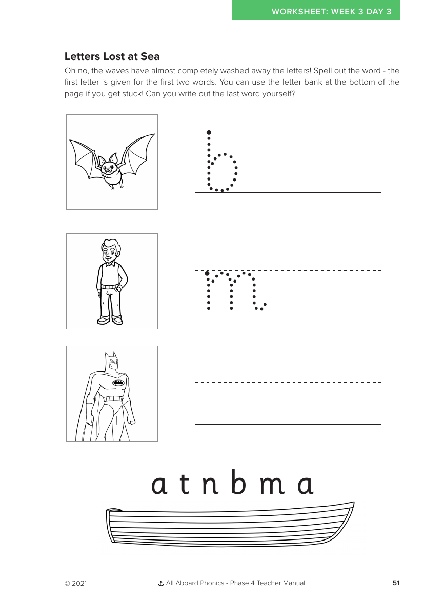 Week 3, lesson 3 Letters Lost at Sea letter formation activity - Worksheet