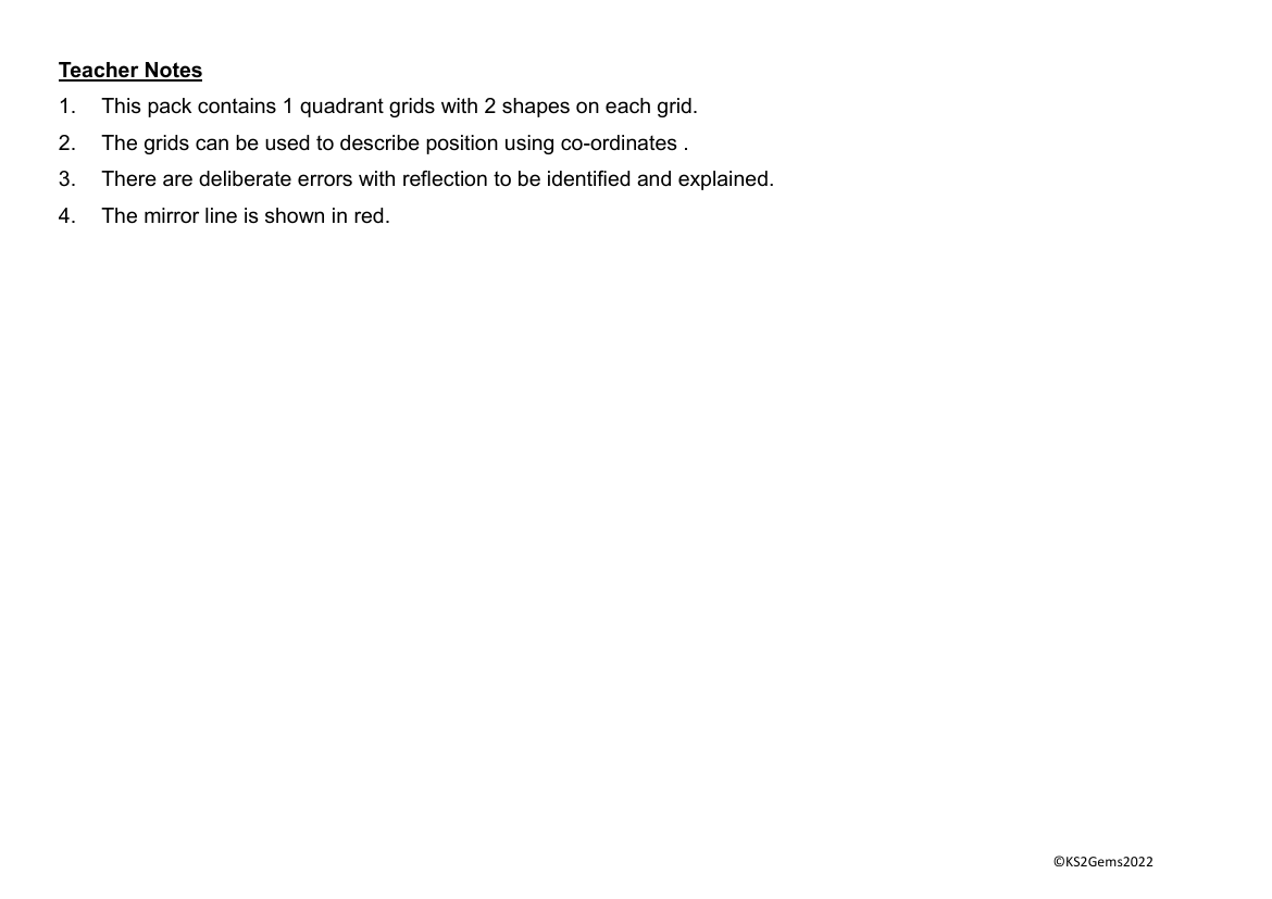 One Quadrant Grid with Deliberate errors - Reflection