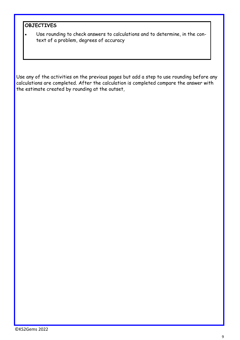 Check answers to calculations using rounding worksheet