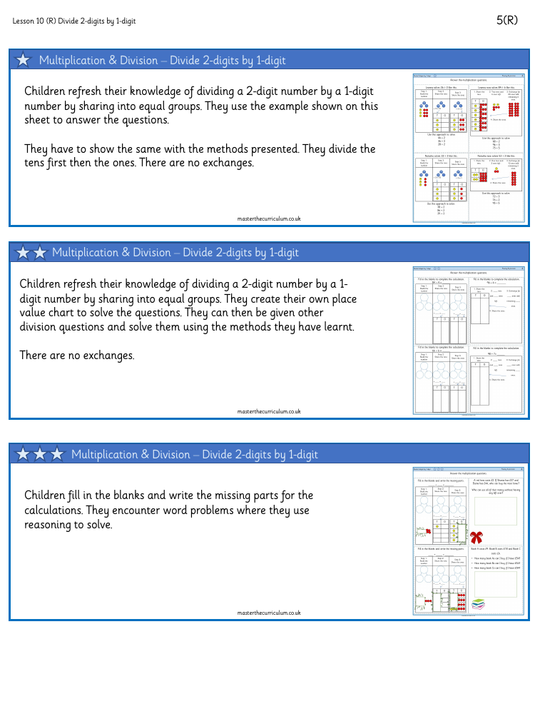 Multiplication and Division (2) - Divide 2-digits by 1 -digit - Worksheet