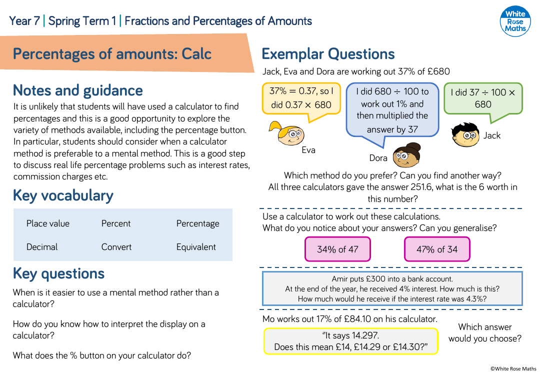 Percentages of amounts: Calc: Questions