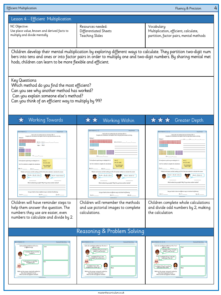 Multiplication and Division - Efficient Multiplication - Worksheet