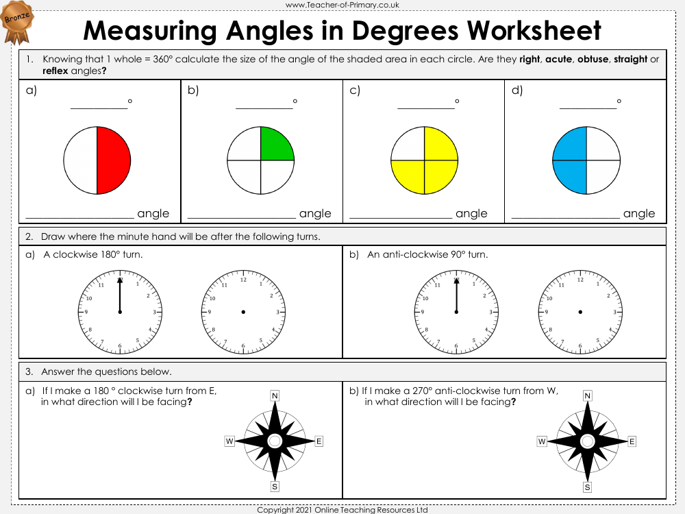 Measuring Angles in Degrees - Worksheet